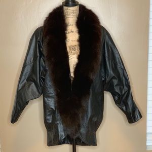 Leather Coat with Brown Fur